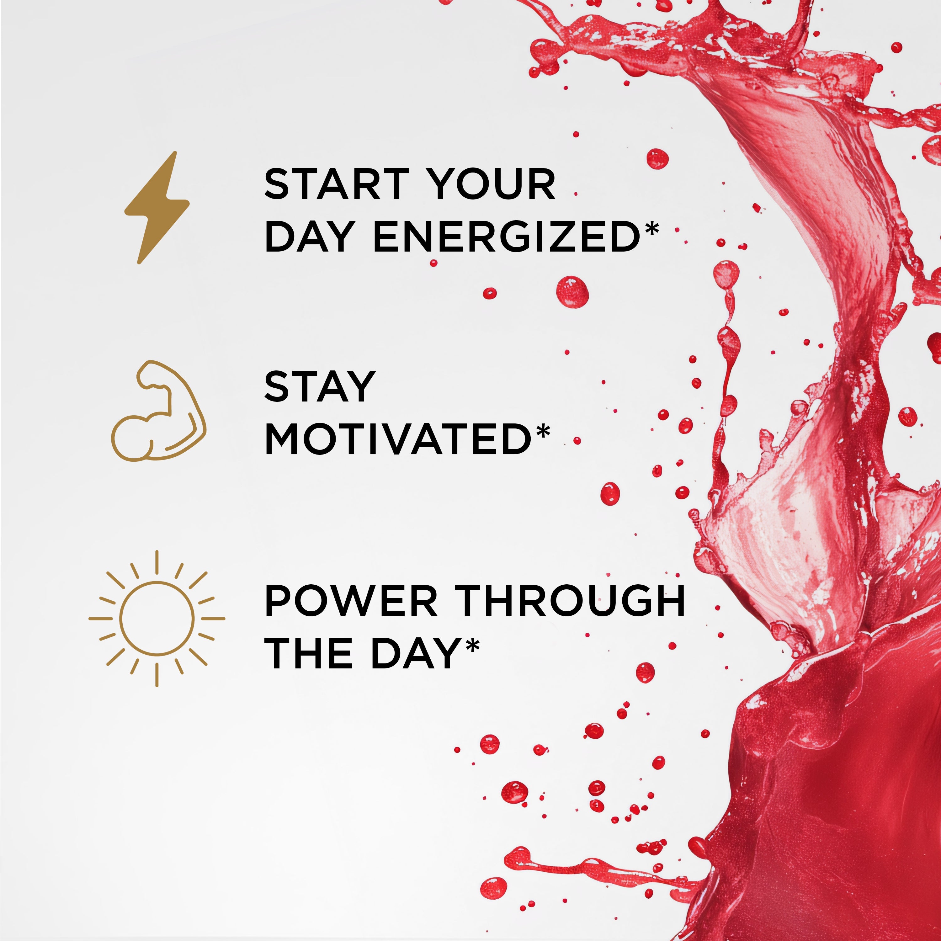 ThermalBurn16 benefits graphic: start your day energized, stay motivated, power through the day.