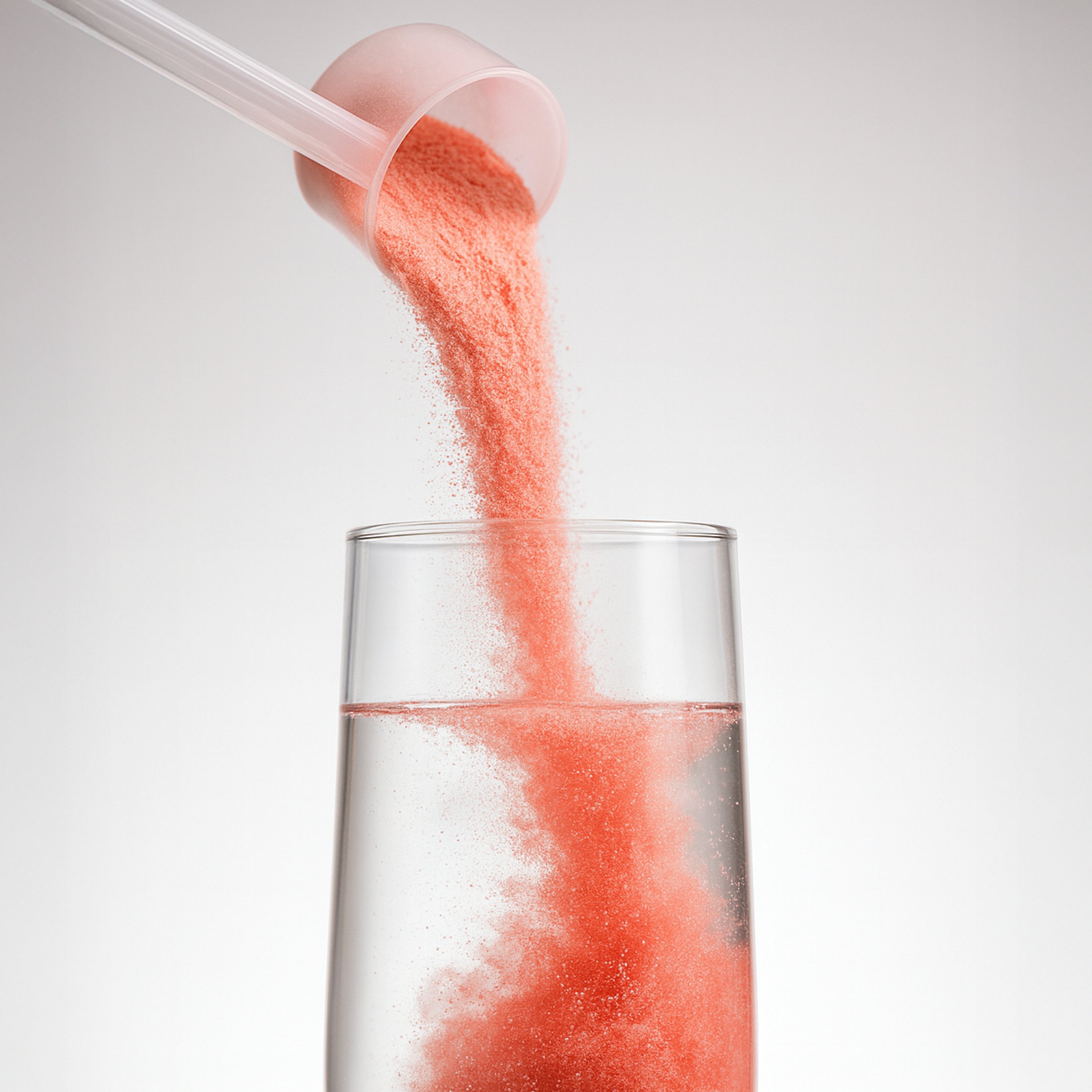 ThermalBurn16 powder pouring from scoop into water, showing easy mixability.