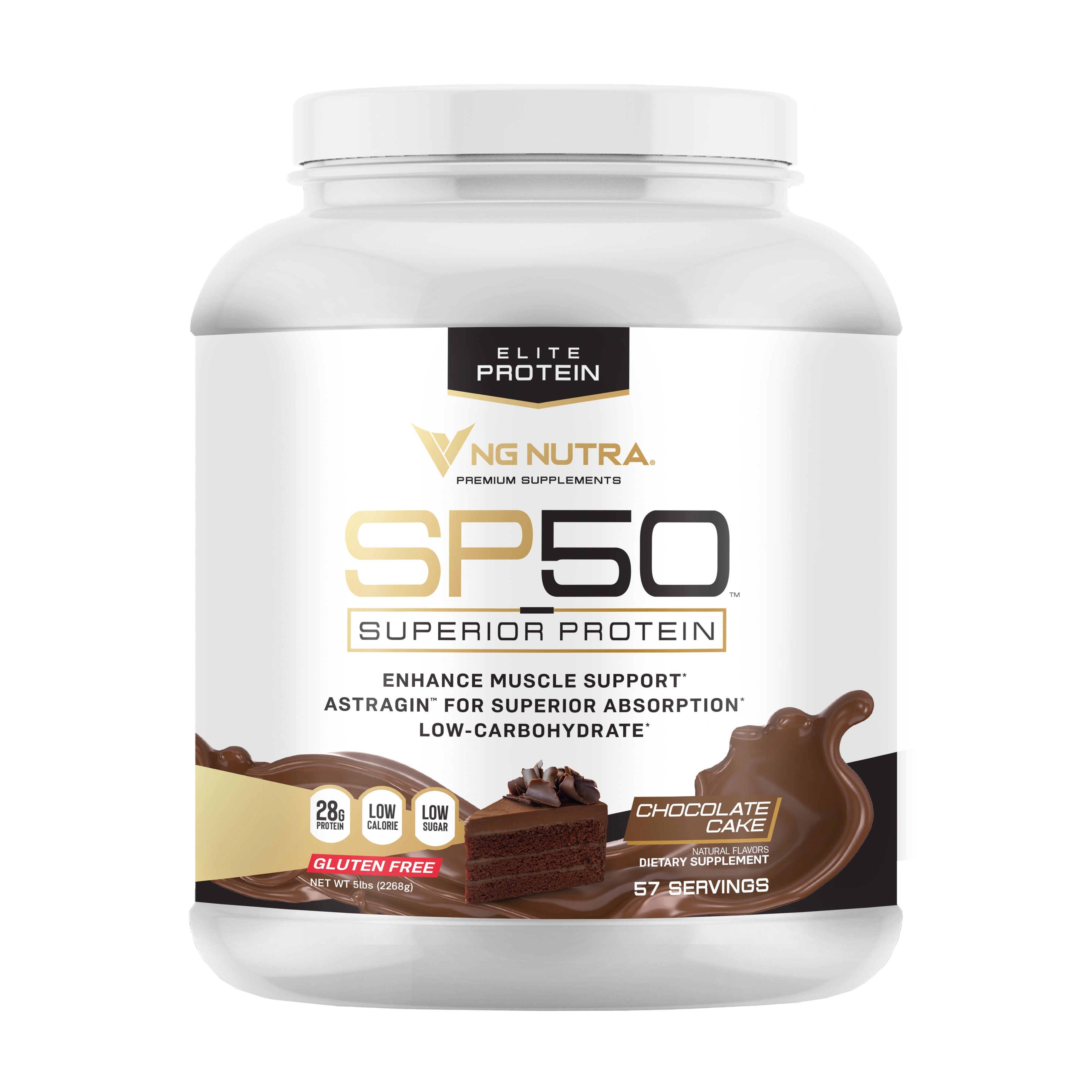 NG Nutra SP50 Superior Protein 5 lb, Chocolate Cake flavor, 28g protein, low sugar, gluten free, Astragin, 5 protein blend