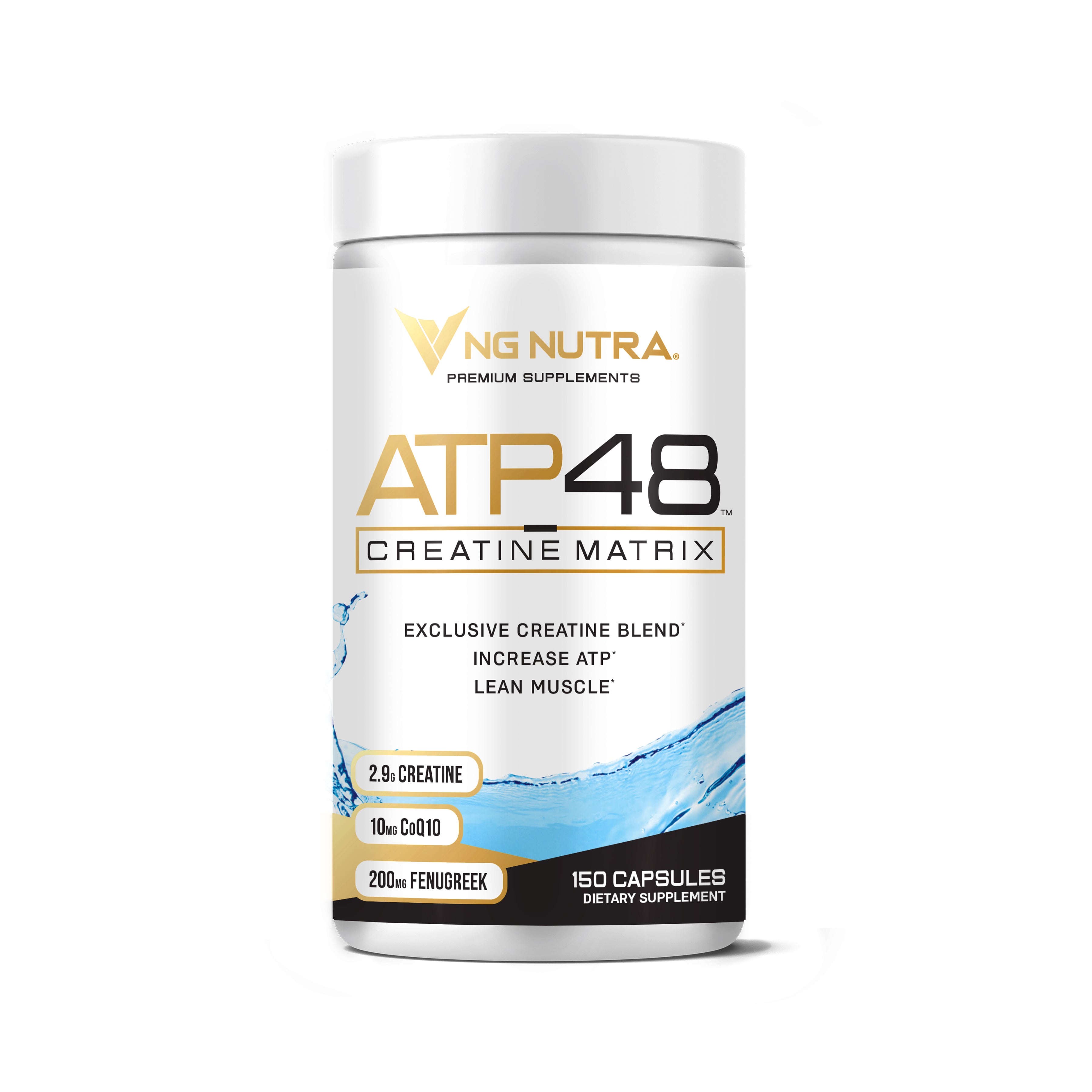 NG Nutra ATP48 Creatine Matrix bottle with 150 capsules for advanced ATP support, lean muscle, and exclusive creatine blend.