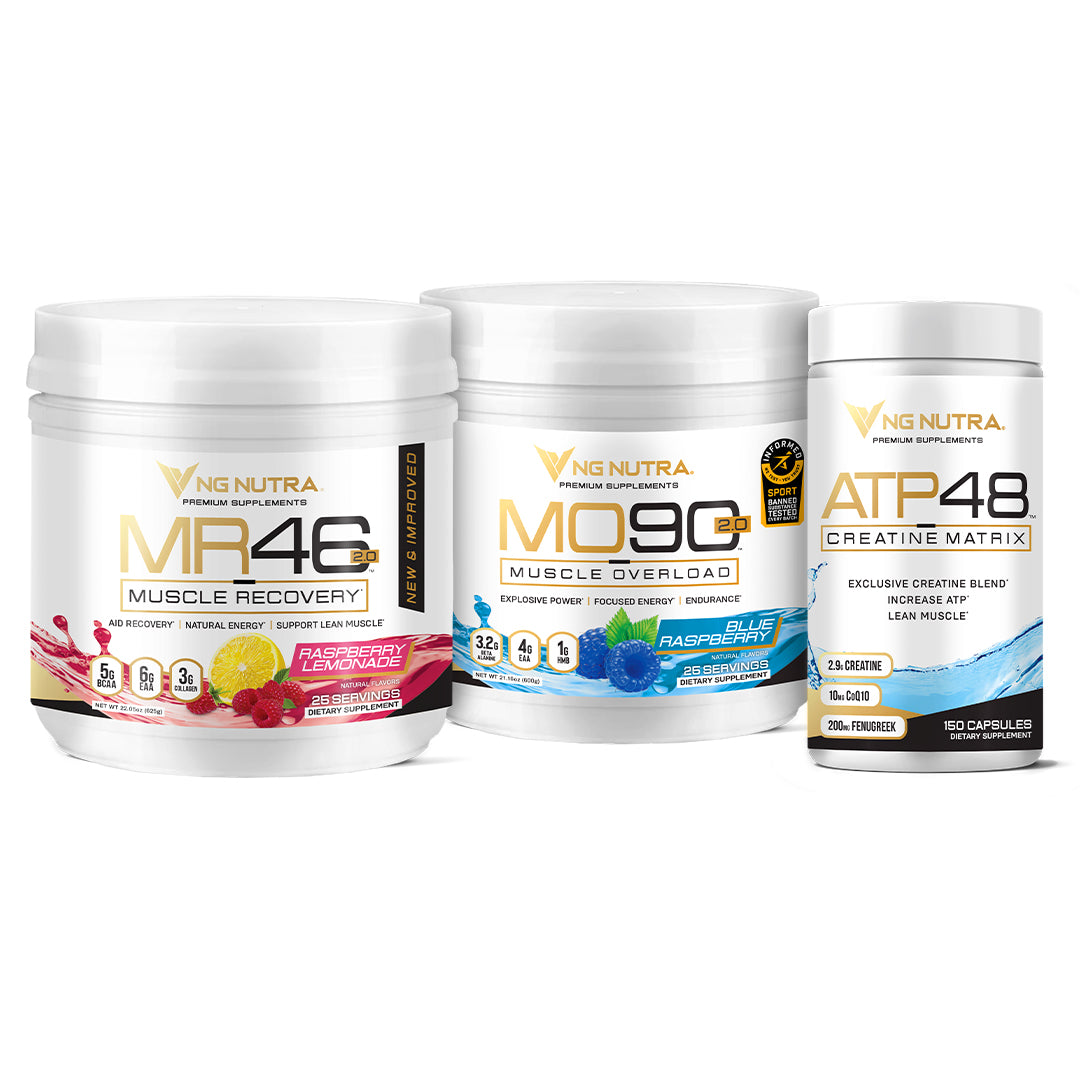 NG Nutra's Mens Lean Muscle Kit with MR46 2.0 - Muscle Recovery, MO90 2.0 - Muscle Overload, and ATP48 - Creatine Matrix.