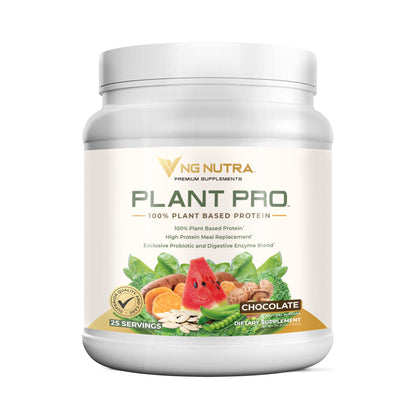 NG Nutra Plant Pro—100% plant-based protein, Chocolate flavor tub with 25 servings.