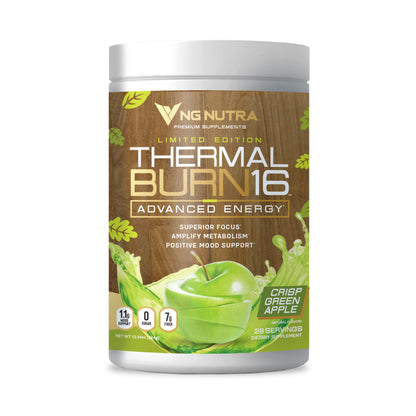 NG Nutra ThermalBurn16 Advanced Energy, Crisp Green Apple—front label, 28 servings