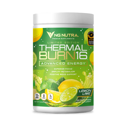 NG Nutra ThermalBurn16 Advanced Energy—Lemon Lime limited edition product tub, 28 servings.