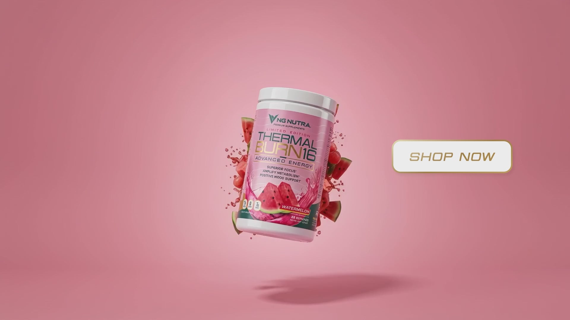 Load video: NG Nutra ThermalBurn16 Summer Flavors hero video featuring limited edition Advanced Energy product visuals with bold summer graphics and a shop now call to action.