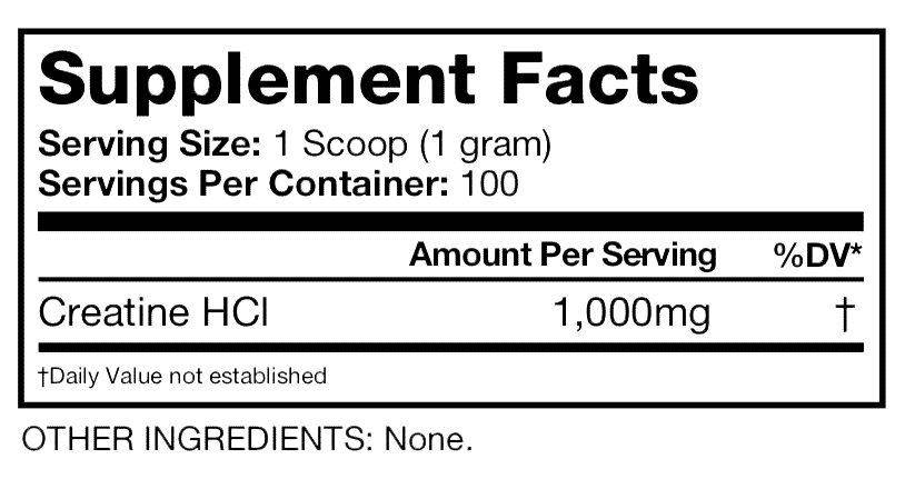 Creatine HCL Ingredients Label