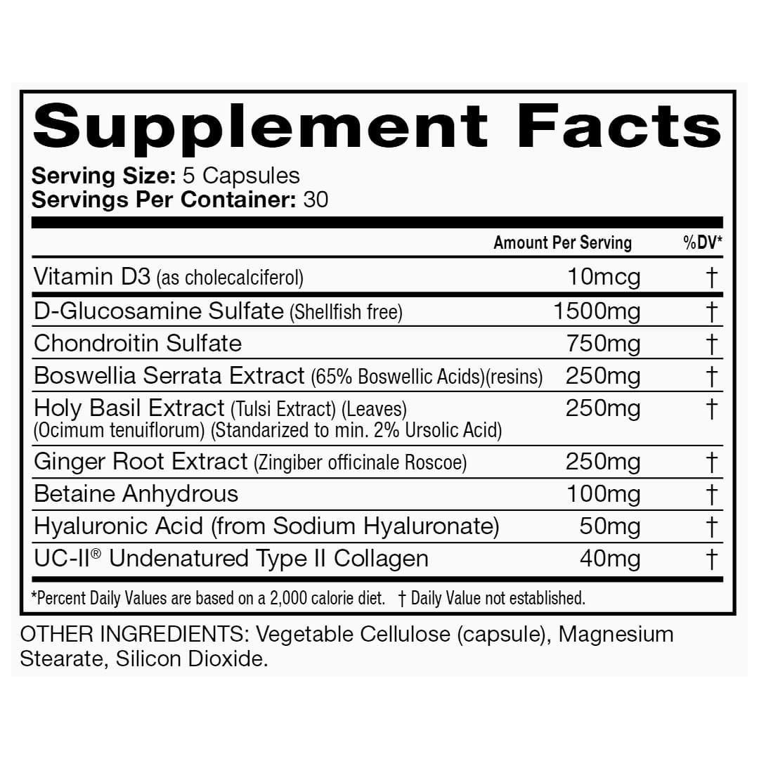 NG Nutra - Joint Support Ingredients Label